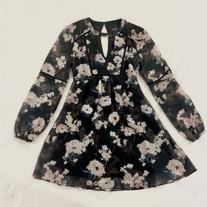 Ever New Floral Long Sleeve A Line Tunic Mini Dress size Small